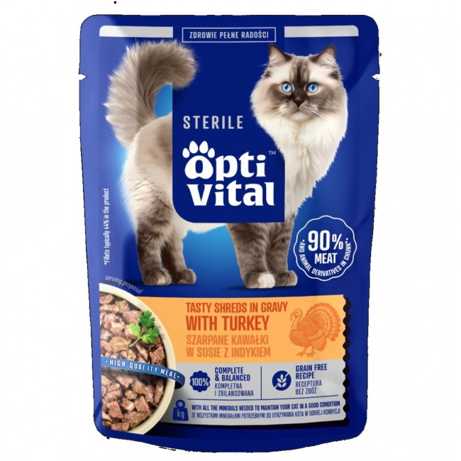 OPTIVITAL Sterile Tasty shreds in gravy with turkey - wet cat food - 85g