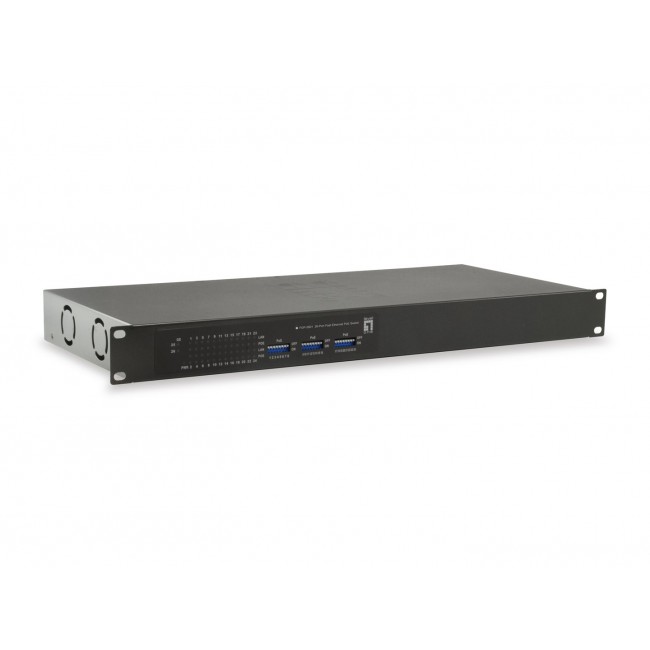 LevelOne 26-Port Fast Ethernet PoE Switch, 24 PoE Outputs, 2 x Gigabit RJ45, 150W