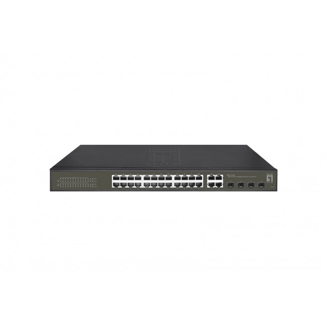 LevelOne Hilbert 28-Port Gigabit PoE Smart Lite Switch, 24 PoE Outputs, 4 x Gigabit SFP/RJ45 Combo, 802.3at/af PoE, 380W PoE Power Budget
