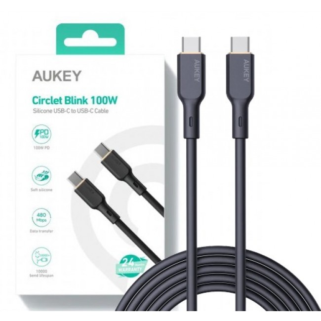 AUKEY CB-SCC101 USB-C Type-C Power Delivery PD 100W 5A 1m Silikon Black AUKEY CB-SCC101 USB-C Type-C Power Delivery PD 100W 5A 1m Silikon Black