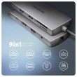AXAGON HMC-8HLSA USB-C 3.2 Gen 1 Multiport Hub, 3x USB-A + 4K/60Hz HDMI + SD/microSD, Gigabit LAN, Audio, PD 100W - Silver
