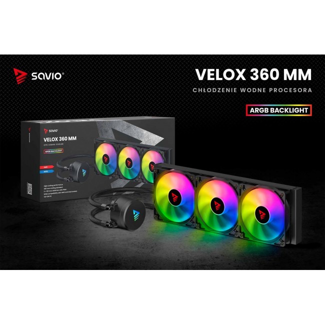 Savio VELOX 360 MM computer cooling system Processor All-in-one liquid cooler 36 cm Black 1 pc(s) Savio VELOX 360 MM computer cooling system Processor All-in-one liquid cooler 36 cm Black 1 pc(s)