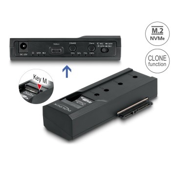 DeLOCK USB Type-C Converter for 1 x M.2 NVMe SSD + 1 x SATA SSD / HDD with Clone Function