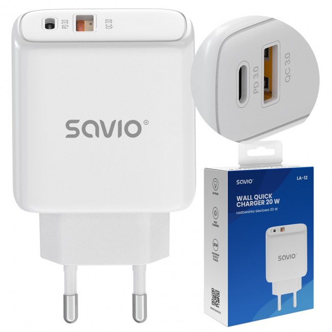 Savio LA-12 mobile device charger Universal White AC Fast charging Indoor