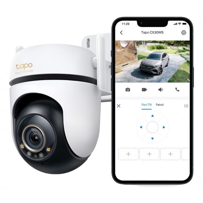 TP-Link Outdoor Pan/Tilt Security Wi-Fi Camera SPEC: 3K 5MP (2880x1620), 2.4 GHz, 2 External Antennas, 1 Ethernet Port, Horizontal 360 