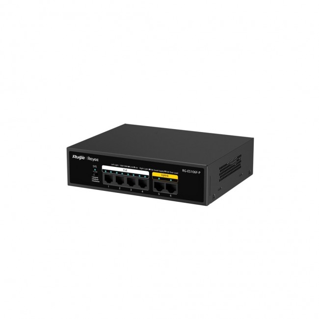 Ruijie Networks RG-ES106F-P network switch Unmanaged L2 Fast Ethernet (10/100) Power over Ethernet (PoE) Black