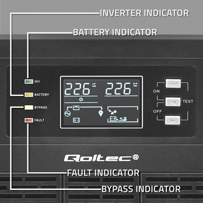 Qoltec 52284 Uninterruptible Power Supply UPS | 10kVA | 10000W | Power factor 1.0 | LCD | EPO | USB | On-line