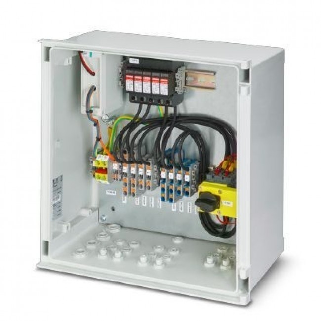 Box adj. gener. to the syst. photovolts. for 2MPPT,with DC fire disconnectors/Phoenix-Contact/1000DC/box 2MPPT/1137059/Includes: two heaters. Pr. T1/T2 in one base, two disconnect. DC fire protection with remote access, tight enclosure (IP65) with cable g