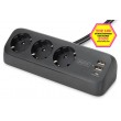 Digitus 3-way office socket strip with 2x USB-A and 1x USB-C connections, black
