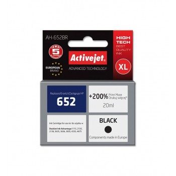 Activejet AH-652BR ink (replacement for HP 652 F6V25AE Premium 20 ml black)