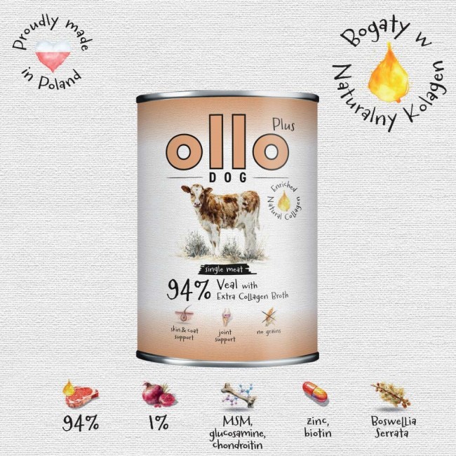 OLLO Plus Collagen Mono Veal - wet dog food - 800g