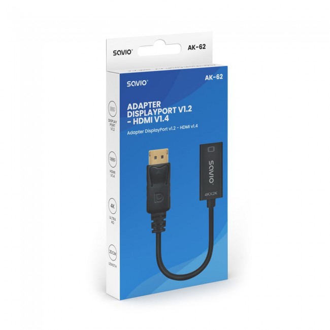 Adapter Savio DisplayPort (M) v1.2 - HDMI A (F) v1.4, 4K, AK-62