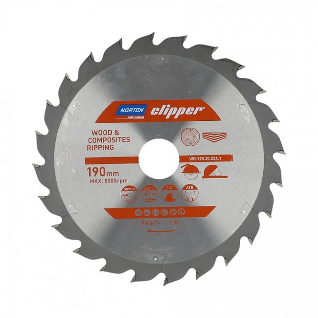 NORTON CIRCULAR SAW BLADE 190mm x 30mm x 24z WOOD & ATB COMPOSITES (2.8 / 1.8)