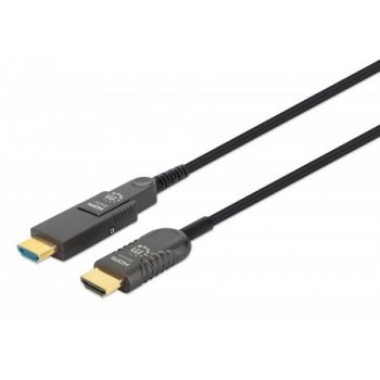 Manhattan HDMI to Micro HDMI Plenum-Rated Cable, 4K@60Hz (Premium High Speed), 50m, Active, Detachable HDMI Male (Type A), Male to Male, Black, Gold Plated Contacts, Lifetime Warranty