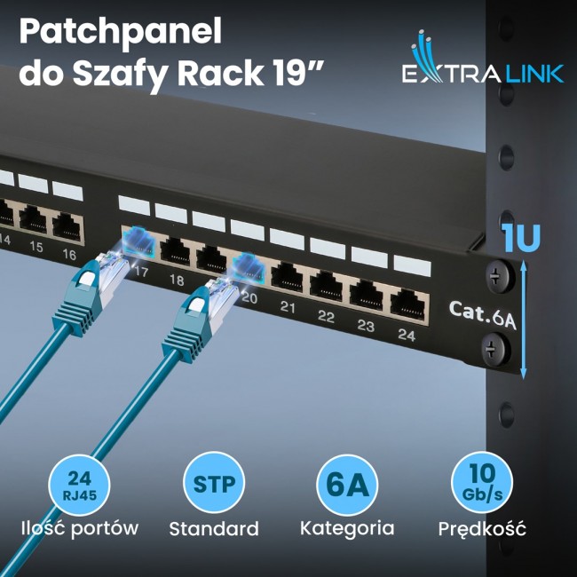 Patch Panel - Extralink CAT6A STP, 24 ports
