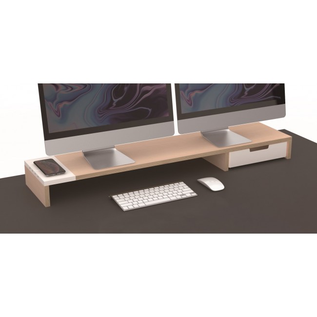 POUT EYES9 - All-in-one wireless charging & hub station for dual monitors, Deep White