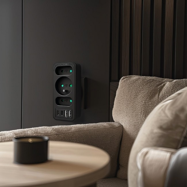 Current socket x3 + 4xUSB Maclean, splitter with 3 sockets, 2xUSB A, 2xUSB C PD 20W, 1x16A + 2x6A, MCE248 F/B