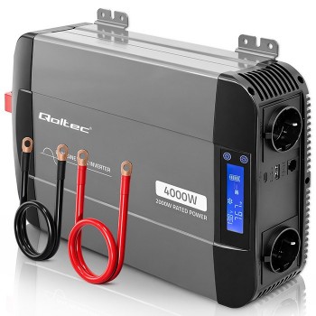 Qoltec Przetwornica napięcia Pure Sine Wave | 12V na 230V | 2000/4000W | LCD | USB | USB-C | Kompatybilna z LiFePO4 GEL AGM