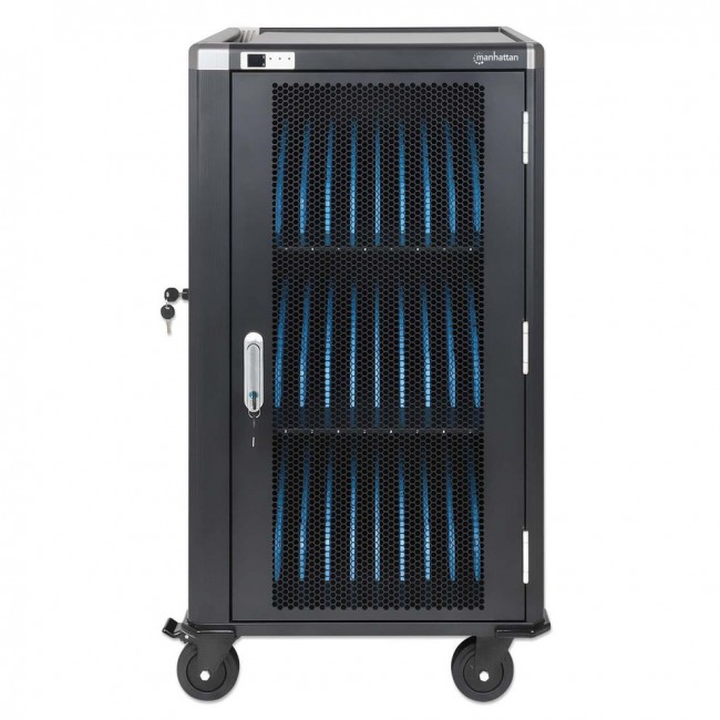 Manhattan Laptop Charging Cart/Trolley via AC Adapter (EU) 30-bay, Install device's AC Adapter (power cables) into unit, Suitable for ALL laptops (to 16
