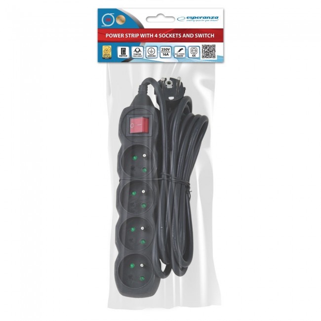 Esperanza ELK213K power extension 3 m 4 AC outlet(s) Indoor Black Esperanza ELK213K power extension 3 m 4 AC outlet(s) Indoor Black