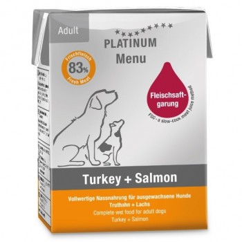 PLATINUM Menu Adult Turkey+Salmon - wet dog food - 185g