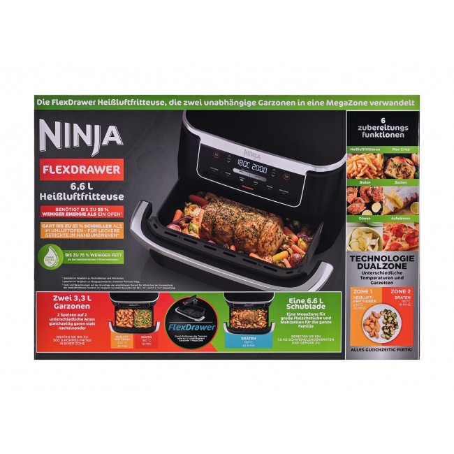 Ninja AF550EU fryer Double 6.6 L Stand-alone 2470 W Hot air fryer Black, Silver
