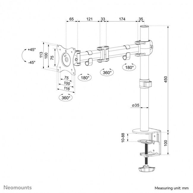 Neomounts NM-D135WHITE Monitor arm 10-30 Neomounts NM-D135WHITE Monitor arm 10-30