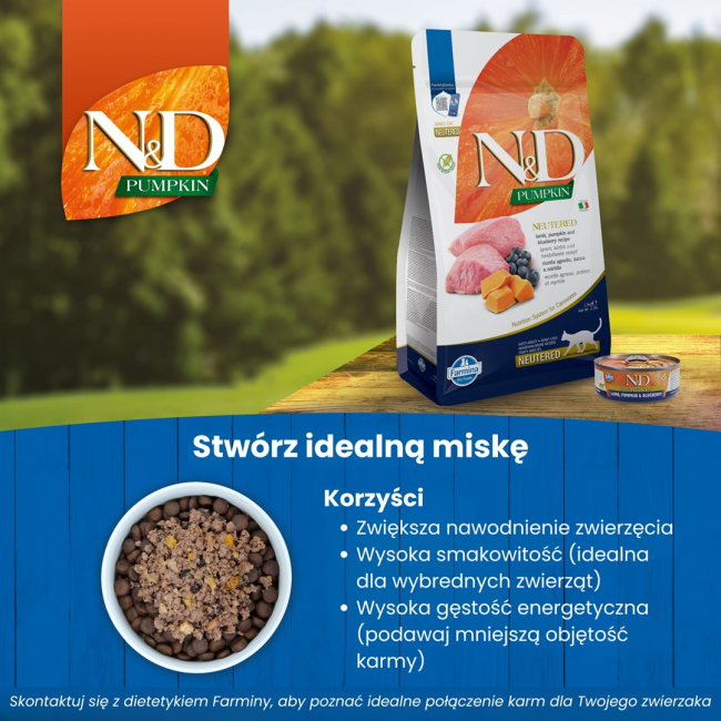 FARMINA N&D Pumpkin Cat Lamb and Blueberry Neutered Adult - dry cat food - 1.5 kg