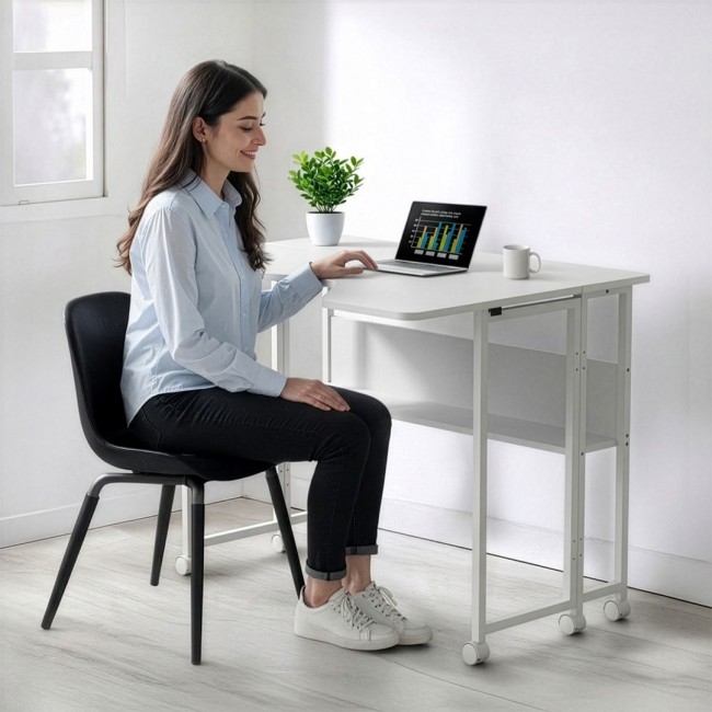 Maclean Folding Desk/Table, White, Mobile, 100x73 cm, max. 50 kg, Corner, L-Shaped, MC-126 L/W