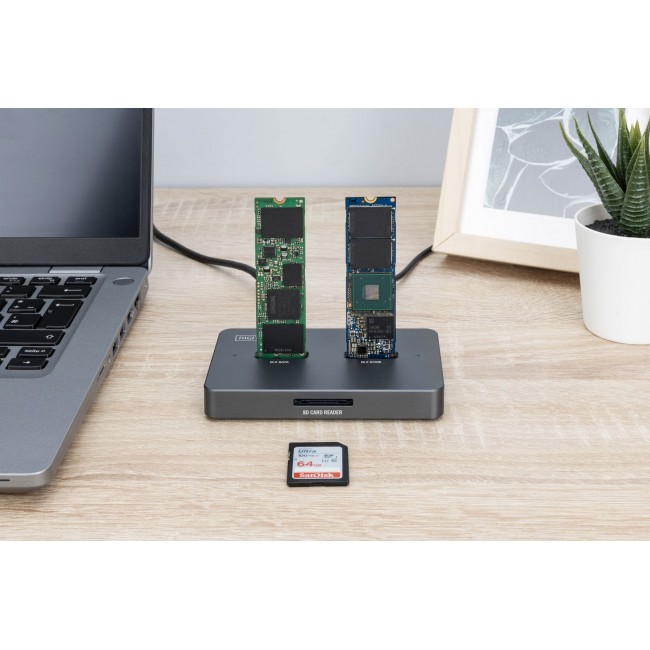 Digitus M.2 NVMe + M.2 SATA SSD docking station with SD Express card reader, USB-CTM