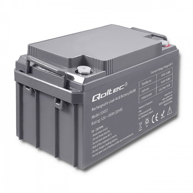 Qoltec 53037 AGM battery | 12V | 65Ah | max 780A Qoltec 53037 AGM battery | 12V | 65Ah | max 780A