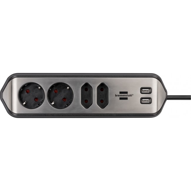 Brennenstuhl 1153590410 power extension 2 m 4 AC outlet(s) Indoor Black, Silver