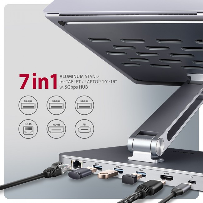 Axagon HMC-STND USB-C 5Gbps ALUMINUM STAND & HUB 7in1