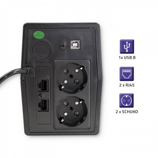 Qoltec 53977 Uninterruptible Power Supply | Monolith | 450VA | 240W | LCD | USB | RJ45