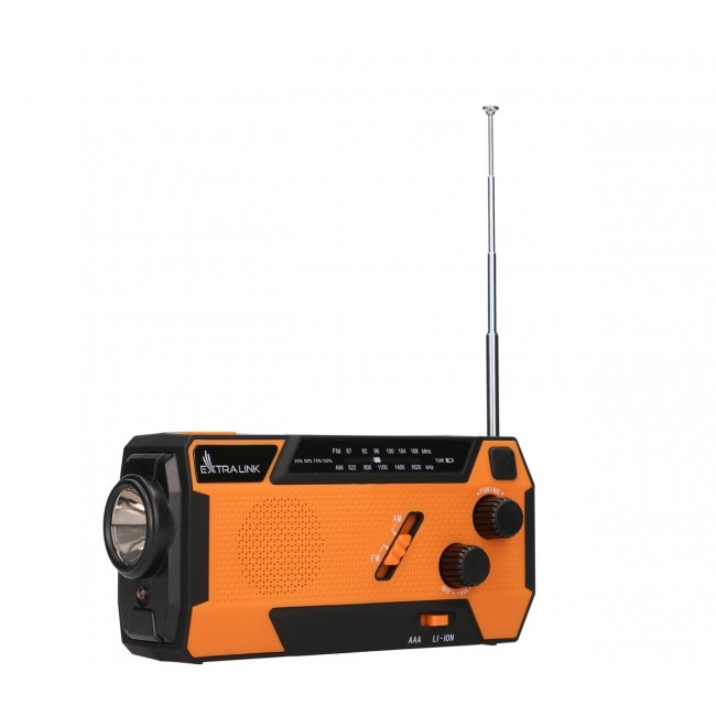 Extralink RADIO AWARYJNE SOLARNE Z KORBKA DYNAMO POWERBANK 4000MAH Z LATARKA SOS SR-4000 Portable Analog Black, Orange