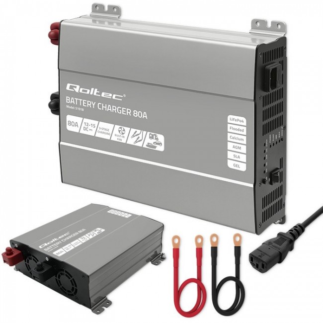 Qoltec Smart Professional Monolith Battery Charger for LiFePO4 AGM GEL SLA batteries | 80A | 12V | Fast charging Qoltec Smart Professional Monolith Battery Charger for LiFePO4 AGM GEL SLA batteries | 80A | 12V | Fast charging