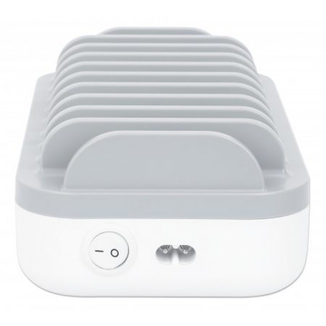 Manhattan Charging Station, 10x Ports: 3x USB-C (up to 18W PD) and 7x USB-A (up to 12W), 120W Total Output, White/Grey, Three Year Warranty, Box