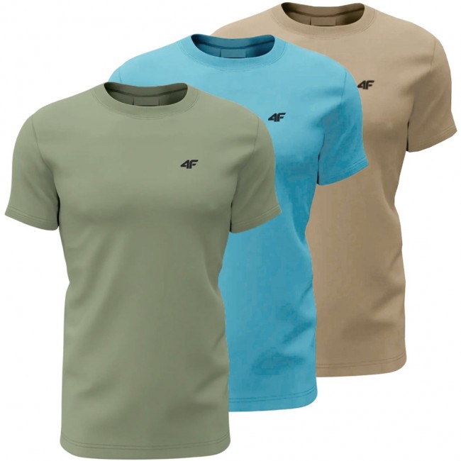 Koszulka męska 4F M4481 3pak zielona, niebieska, be owa 4FWSS26TTSHM4481 90S 4XL