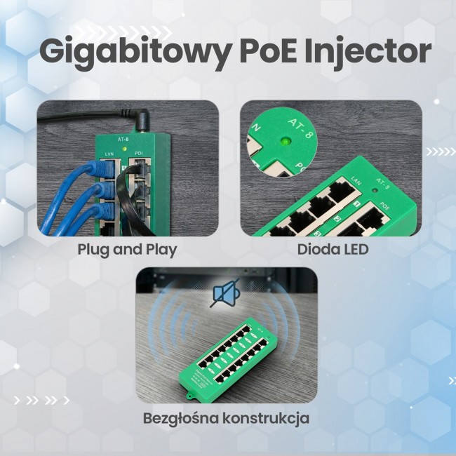 Extralink Gigabit PoE Injector 8 Port Active, 8 ports Gigabit 802.3at/af, Mode A Extralink Gigabit PoE Injector 8 Port Active, 8 ports Gigabit 802.3at/af, Mode A