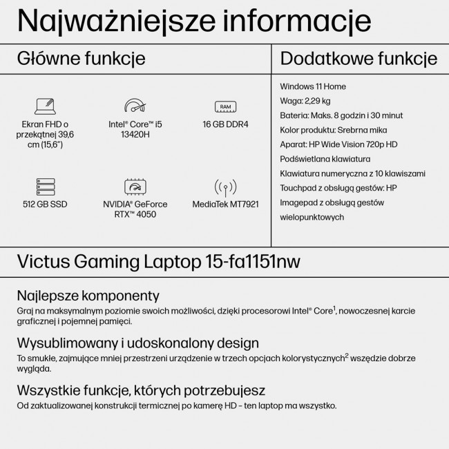 HP Victus 15-fa1151nw i5-13420H 15,6 HP Victus 15-fa1151nw i5-13420H 15,6