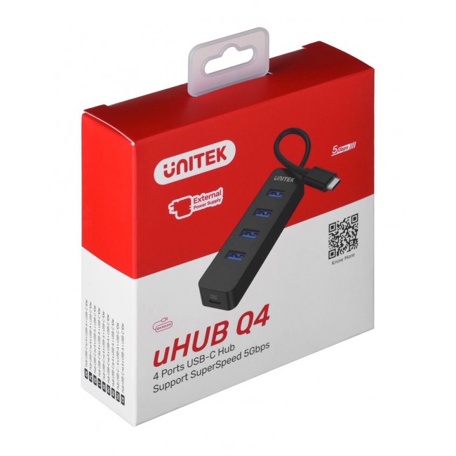UNITEK HUB USB-C 4XUSB-A 3.1, ACTIVE, 10 WATT,H1117B