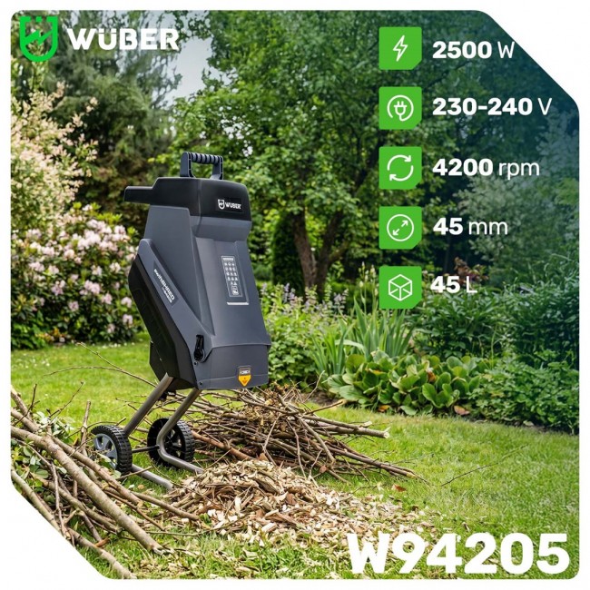 Electric blade branch shredder 2500 W 45 L W94205 WUBER
