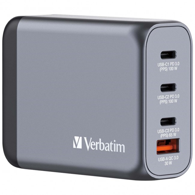 Verbatim GNC-100 GaN Charger 4 Port 100W USB A/C (EU/UK/US) Verbatim GNC-100 GaN Charger 4 Port 100W USB A/C (EU/UK/US)