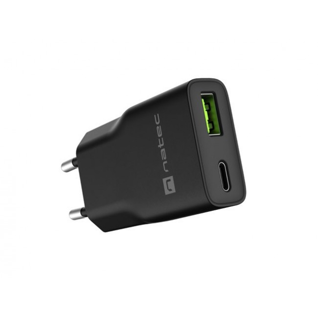 NATEC RIBERA GAN SLIM MAINS CHARGER 1 USB-A + 1 USB-C 20W BLACK NATEC RIBERA GAN SLIM MAINS CHARGER 1 USB-A + 1 USB-C 20W BLACK