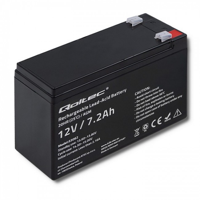 Qoltec 53062 AGM battery | 12V | 7.2 Ah | max 108A