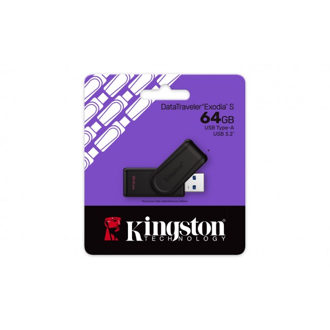 Kingston Technology DataTraveler 64GB Portable USB 3.2 Gen 1 Exodia S (Black/Black)