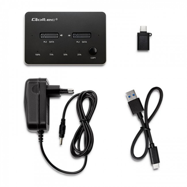 Qoltec 2x SSD M.2 SATA Disk Docking Station | NGFF | USB Type-C
