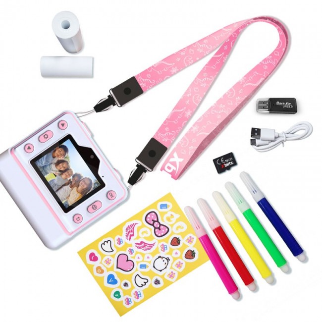 FLASH PINK INSTANT CAMERA WITH THERMAL PRINTER FOR CHILDREN