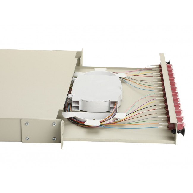 Equip 12-Port Fiber Optic Splice Box, LC Duplex, OM4, 1U, Equipped, Grey