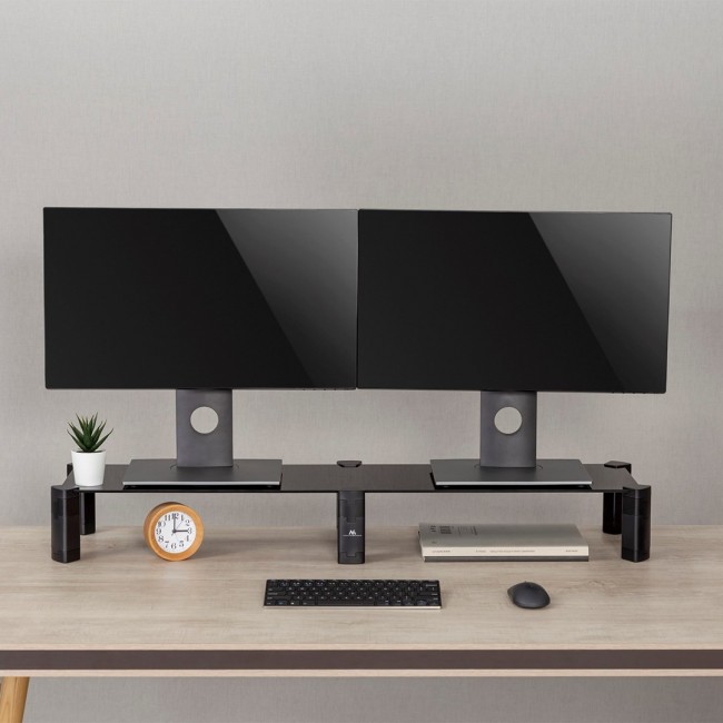 Dual Monitor Stand - Double Maclean, max. 20kg, tempered glass, (1029x285x127mm), MC-936